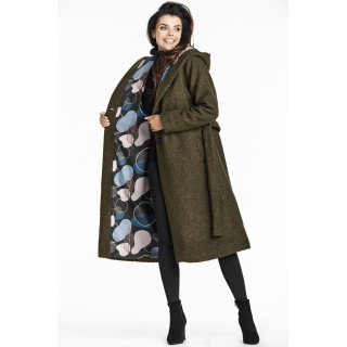 Kaki ženski plašč s pasom