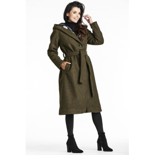 Kaki ženski plašč s pasom