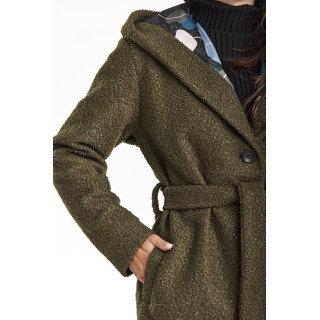 Kaki ženski plašč s pasom