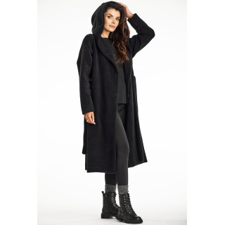 Ženski dolg siv plašč s kapuco