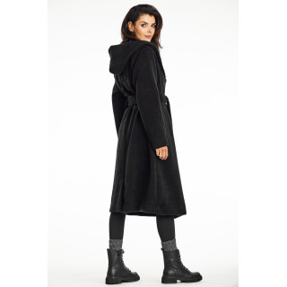 Ženski dolg siv plašč s kapuco