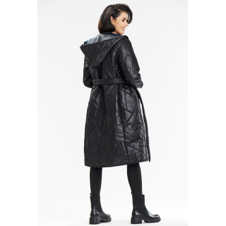 Temno modra dolga ženska jakna s pasom