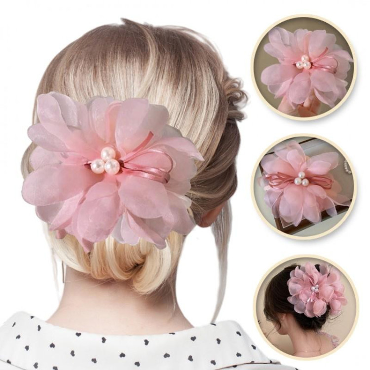 Roza sponka za lase zadaj