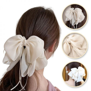 Bela pentljasta sponka za lase z kamenčki