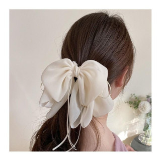 Bela pentljasta sponka za lase z kamenčki