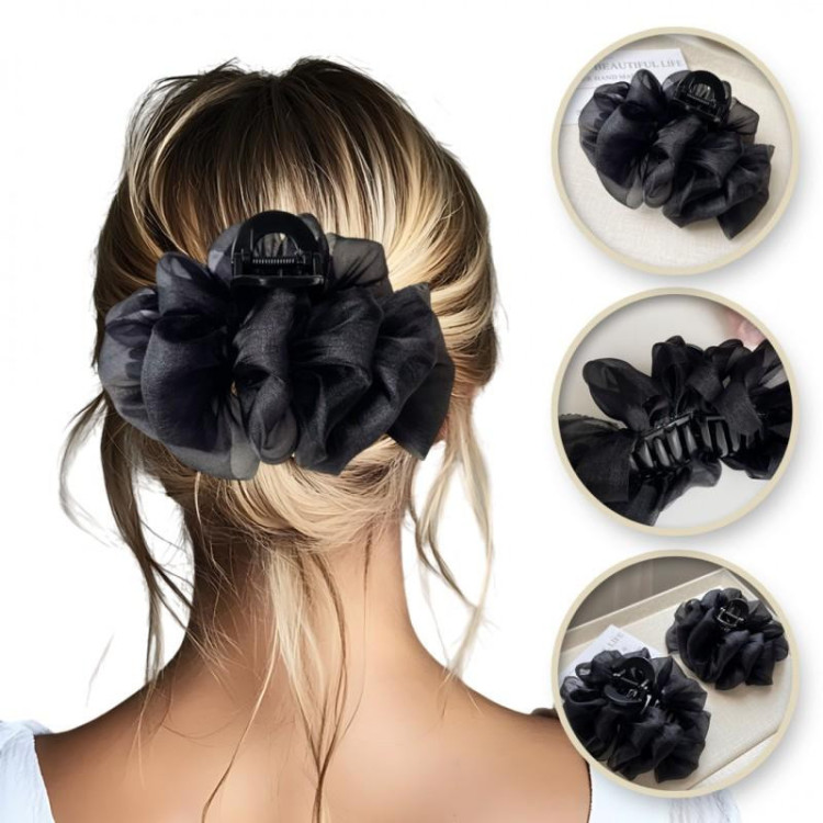 Črna sponka za lase s pentljo