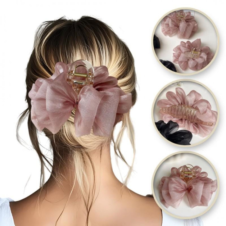 Rožnata sponka za lase s pentljo zadaj