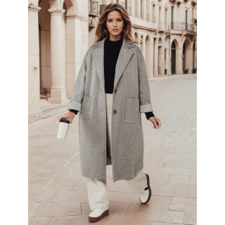 Ženski dolg siv oversize plašč NY0695