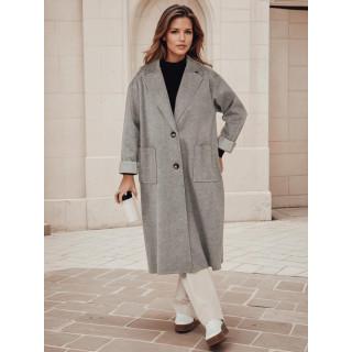 Ženski dolg siv oversize plašč NY0695