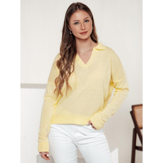 Rumen ženski oversized pulover z ovratnikom MY2415