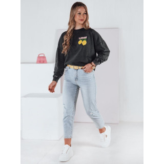 Ohlapen temno siv pulover s potiskom BY1348