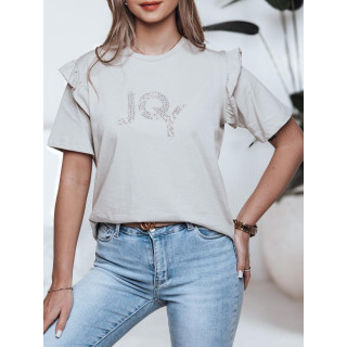 Bež ženska majica s kratkimi rokavi z vezenino RY2525