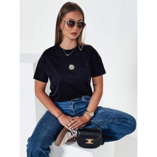 Ženska črna majica z rožicami RY2558