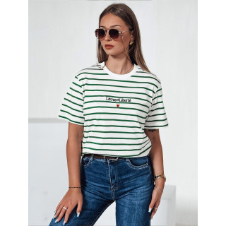Črtasta ženska belo-zelena majica s kratkimi rokavi RY2573