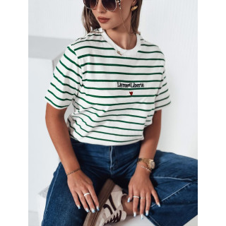 Črtasta ženska belo-zelena majica s kratkimi rokavi RY2573