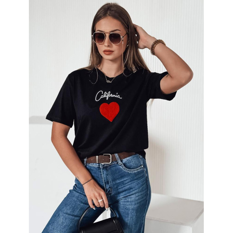 Ženska črna majica s srčkom RY2567