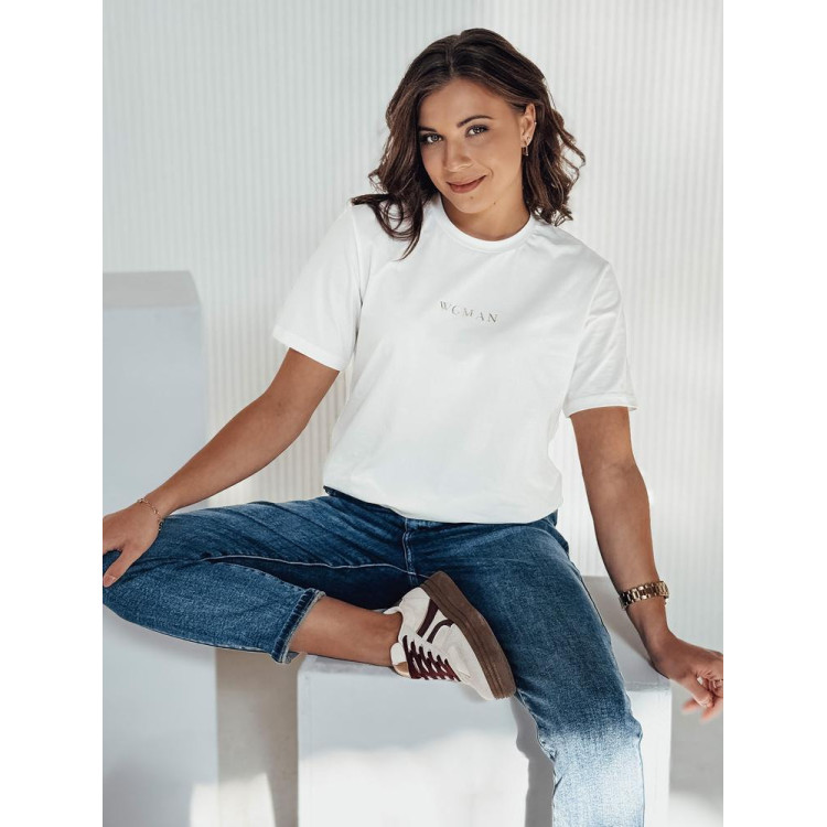 Ženska bela majica s kratkimi rokavi z napisom WOMAN RY2555
