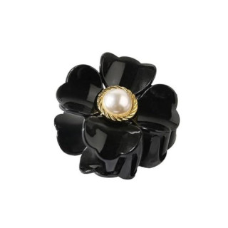 Črna cvetlična zaponka z biserom