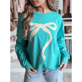 Turkizen ženski pulover s potiskom pentlje BY1379