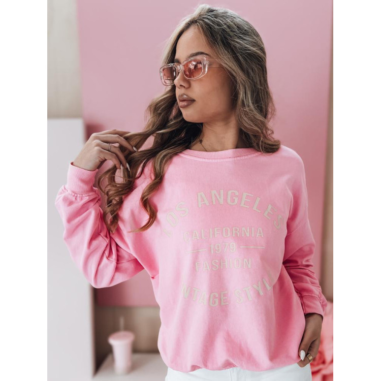 Ženski roza oversized pulover s potiskom BY1368