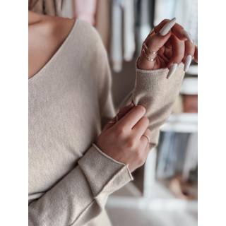 Ženski dolgi pulover v bež barvi MY2441