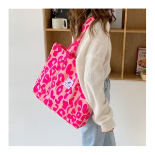 Velika roza blaga torba z leopardjim potiskom