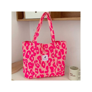 Velika roza blaga torba z leopardjim potiskom