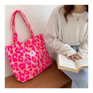 Velika roza blaga torba z leopardjim potiskom