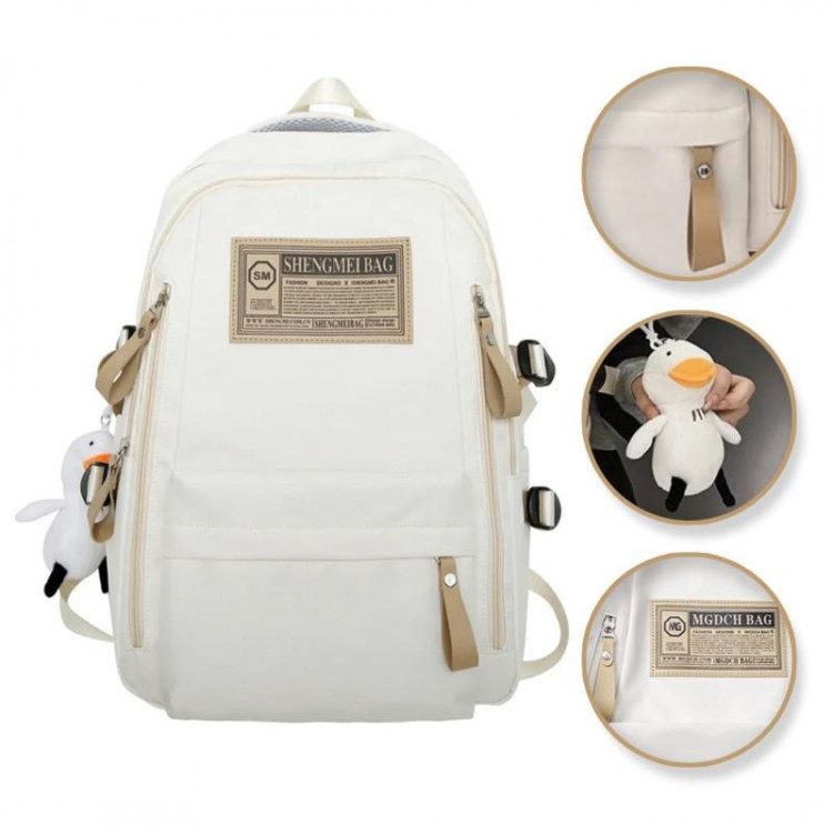 Bel šolski nahrbtnik z obeskom