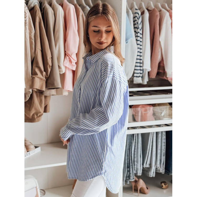 Dolga modro-bela ženska srajca s cirkoni DY0456