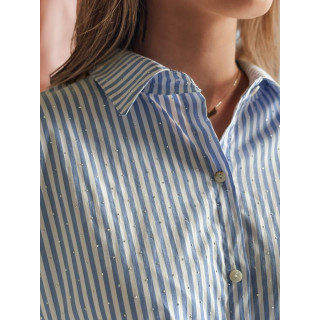 Dolga modro-bela ženska srajca s cirkoni DY0456