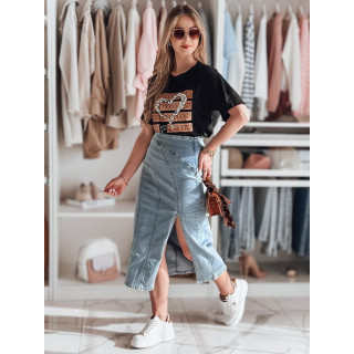 Svetlo modro denim midi krilo z razporkom CY0481