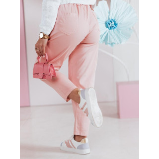 Rožnate ženske hlače z visokim pasom UY2508