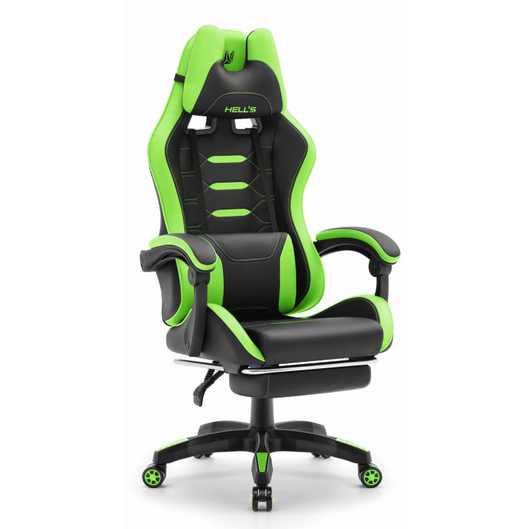 Zeleno-črn gaming stol HELLS CHAIR z oporo za noge
