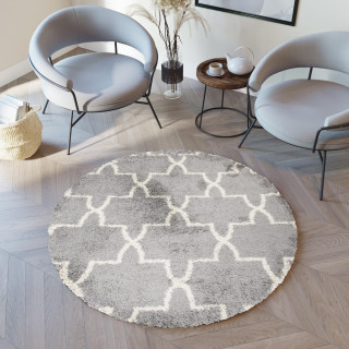 Moderna okrogla preproga v sivi barvi