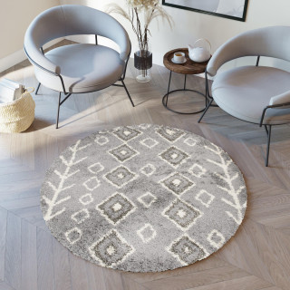 Okrogla preproga z vzorcem v sivi barvi