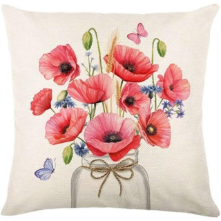 Pomladna prevleka za blazino s šopkom makov