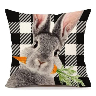 Črno-bela prevleka za blazino z zajčkom