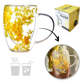 Termo skodelica z rumenimi hortenzijami v notranjosti - 300 ml