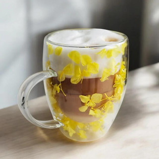 Termo skodelica z rumenimi hortenzijami v notranjosti - 300 ml