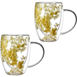 Termo skodelica z rumenimi hortenzijami v notranjosti - 300 ml