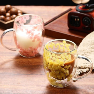 Termo skodelica z rumenimi hortenzijami v notranjosti - 300 ml