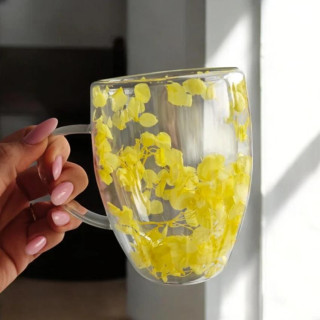 Termo skodelica z rumenimi hortenzijami v notranjosti - 300 ml