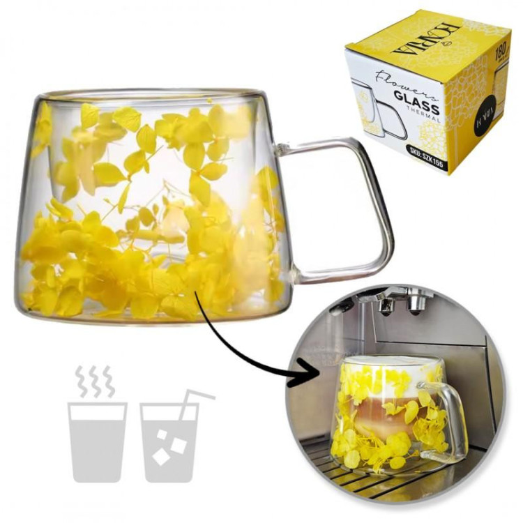 Termo skodelica z rumenimi hortenzijami v notranjosti - 180 ml