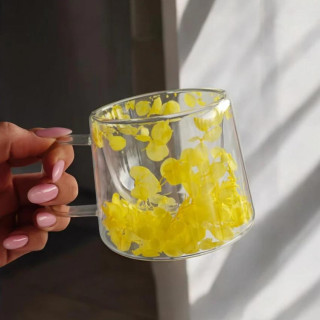 Termo skodelica z rumenimi hortenzijami v notranjosti - 180 ml