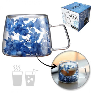 Termo skodelica z modrimi hortenzijami v notranjosti - 180 ml