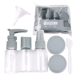 Siv komplet potovalnih kozmetičnih posodic 7 v 1