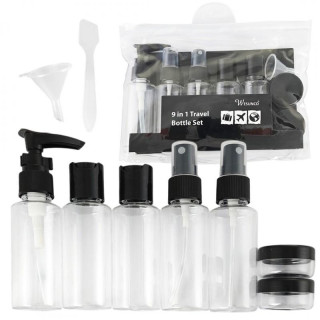 9-v-1 črni komplet potovalnih kozmetičnih posodic