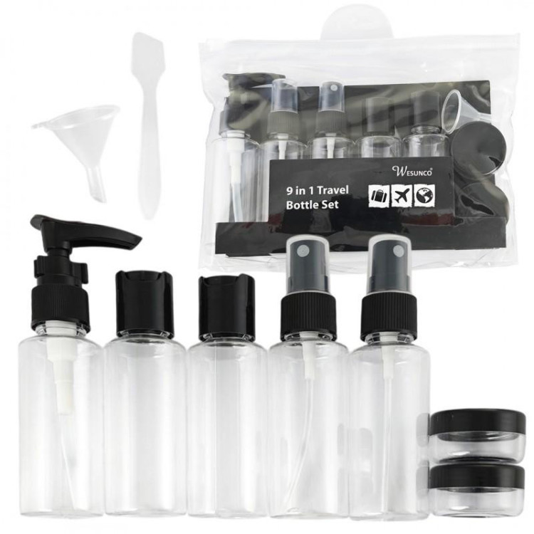 9-v-1 črni komplet potovalnih kozmetičnih posodic