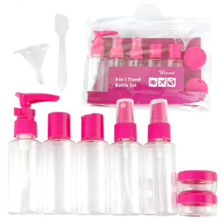 Roza komplet potovalnih kozmetičnih posodic 9 v 1